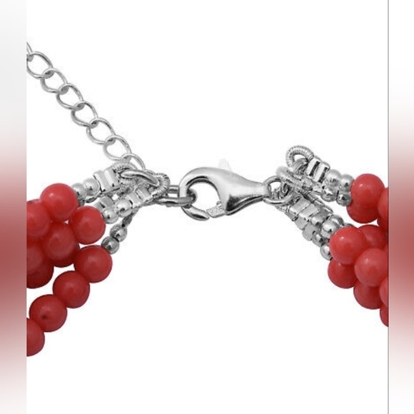 🔥✨️925 SS GENUINE ENHANCED PINK CORAL 5 STRAND NECKLACE ✨️ - Picture 4 of 6